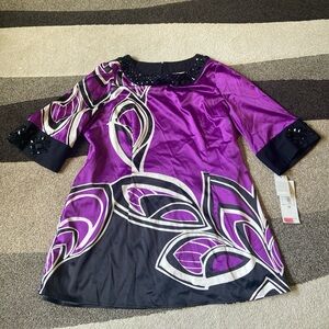 Nygard Collection Purple Abstract Tunic Size 16 Beaded Accents NWT